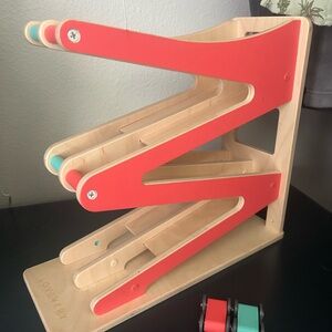 Lovevery Wooden Toy Ramp with Red Accents